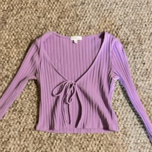 Crop top long sleeve tie around lavender/purple shirt size small